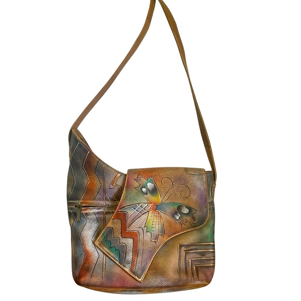 Anushka Hand-Painted Floral Butterfly Leather Bag Purse Crossbody‎